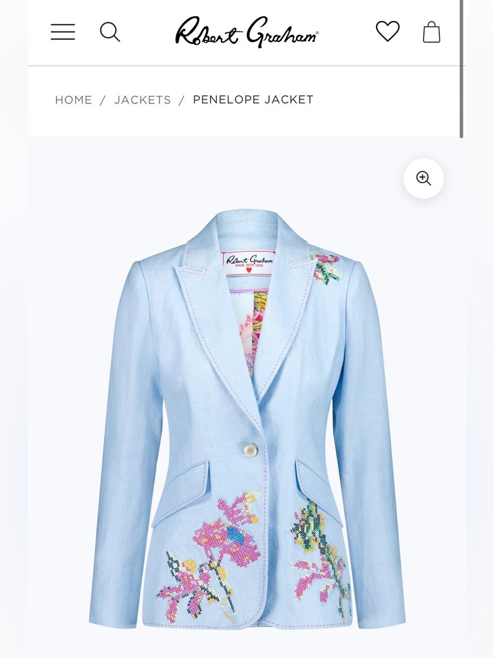 Robert Graham Penelope Light Blue Embroidered Blazer size 10 NWT